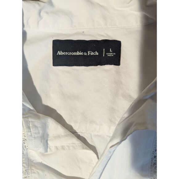 Abercrombie & Fitch L White Guayabera Style Lace Button Up Shirt - Picture 2 of 5